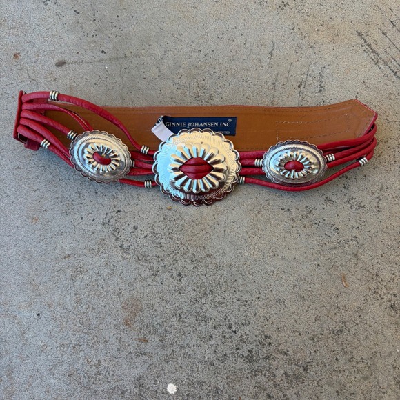 Ginnie Johansen Accessories - Vintage Ginnie Johansen Belt Womens Red Silver Concho Western Cowgirl Boho